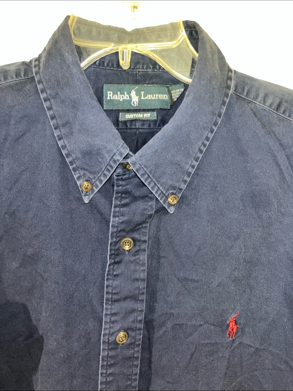 Polo Ralph Lauren is Blue w/red pony LS shirt  100% Cotton shirt XL Custom Fit